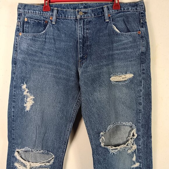 Levis 569 Loose Straight Fit Distressed Jeans Mens 39x33 Blue Denim - Picture 3 of 10